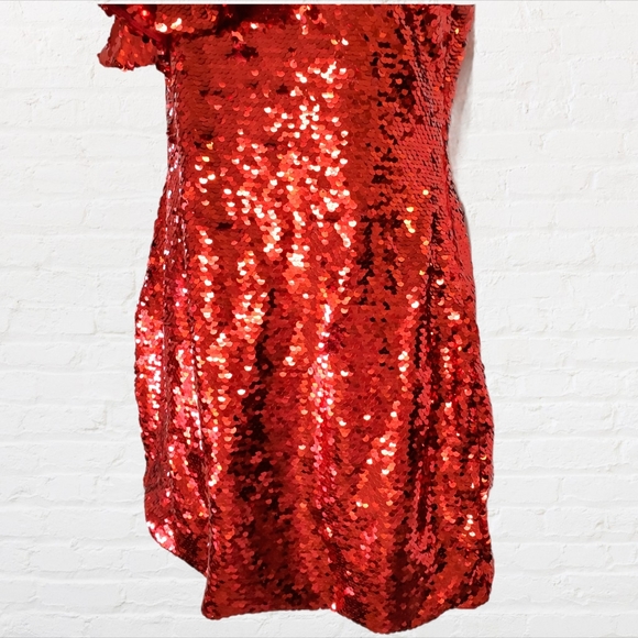 Leith Red Sequin Ruffle One Shoulder Dress - Picture 8 of 16